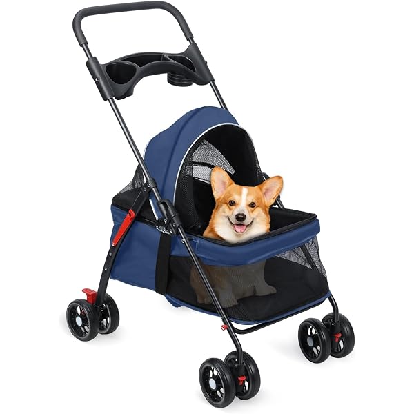 Homewell Passeggino Per Cane Gatto Pieghevole - Carrello Con Rete Zanzariera, Ruote EVA 360°, Telaio Acciaio, Copertura Antipioggia (Nero)