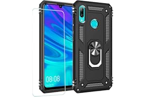 JOYTAG Case for Huawei P Smart 2019 Mobile Phone Case + Tempered Glass Screen Protector Silicone TPU 360 Degree Rotating Ring Holder Magnetic Car Phone Case Black