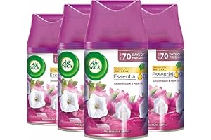 Luftavledande automatisk luftfräschare Freshmatisk spraypåfyllning, slät satin och månlilja, förpackning 4 x 250 ml, naturliga eteriska oljor, håller upp till 280 dagar, luftfräschare