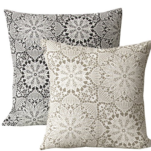 JEMIDI Kissenhüllen Vintage / Urban Retro Look Leinenlook Kissen Bezug Bezüge Hülle Kissenbezug Kissenbezüge 40cm x 40cm Beige/Weiss - 3