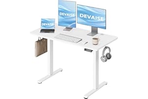 DEVAISE Escritorio Elevable Eléctrico,Mesa Regulable Rltura 120 x 60cm con 3 Memorias,Mesa de Oficina con Panel Inteligente en Casa con Tablero Ensamblado, Blanco