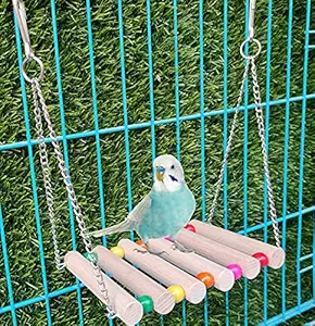 FunMart Birds Playful Attractive Swing with Natural Wood & Beads, Suitable for Budgie, Love Bird, Hamster