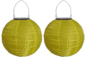 Yeehliny Solar Lampions Außen Wetterfest Solar LED Laterne Wasserdicht Nylon Garten Laterne Solarlaterne für außen Hängend Solarlampiongs Runder Lampenschirm Garten Deko Außendeko (20cm/2PCS/Gelb)
