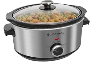 ‎EAMOMENT Eamoment Slow Cooker, 3,5 Liter Edelstahl Schongarer mit Keramiktopf, Einstellbare Temperatur, Spülmaschinenfester Keramiktopf und Deckel aus Gehärtetem Glas, 200W