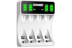 ZEPATH OOHHEE Battery Charger with 4 Slots, Individually Charger for AA AAA Rechargeable Batteries, Intelligent LCD Screen Battery Charger, for NI-MH/NI-CD Batteries