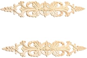 MUXSAM Unpainted Wood Oak Carved Wave Flower Pattern Onlay Decal Corner Applique for Home Furniture Decoration 33 * 6cm (2pcs)