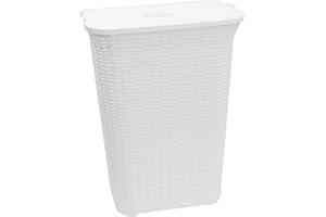 DANIEL JAMES HOUSEWARES 75L Laundry Hamper Storage Linen Clothes Washing Basket Lid Plastic Rattan Style (White)