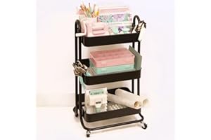 Craftelier - Wózek metalowy organizacyjny z 3 tacami | 4 koła obrotowe 360º z hamulcami | Maksymalne obciążenie. Taca 2,99 kg | Odległość Między Tacami 25,5 cm | Rozmiar 78 x 40 cm - kolor czarny