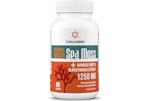 LUMAREJEBO Sea Moss 30,000 mg, Most High Strength Wildcrafted Irish Sea Moss Softgels with Bladderwrack & Burdock Root, 30:1 Extract, North Atlantic Seamoss Supplement (60 Capsules)