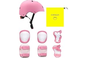 COOLGO Casco Skate e Ginocchiere Kit per Bambini e Bambina 15-35kgs, Regolabile Casco Ginocchiere Gomitiere e Protezione Polso per Pattinaggio Rollerblade Monopattino Skateboard Bicicletta