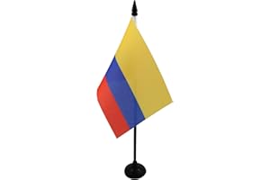 AZ FLAG - Colombia Table Flag 4'' x 6'' - Colombian Office Mini Banner 100% Polyester 15 x 10 cm - Mini Desk Flag with 10'' Pole and Black Plastic Base