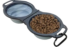 HAOXYO Ciotola Acqua Cane Portatile,Ciotole per Cani in Silicone Espandibile 2 in 1 per Condivisione di Acqua e Cibo,per Animali Domestici Portatile con Fibbia Appesa per Camminare,Viaggiare,ecc(Grigio)