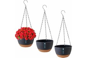 Exquilnova 3Pcs Hanging Plant Pot,Hanging Basket with Drainage Holes and Saucers,Hanging Plant Holder for Outdoor Indoor,Hanging Basket Indoor for Plants Flowers (Dark Gray)