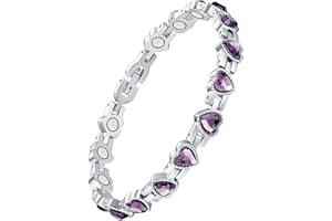 Jecanori Magnetic Bracelet for Women - Titanium Steel Wristband with Sparkling Heart-shaped Cubic Zirconia, Women's Bracelet with Removal Tool & Gift Box, Purple