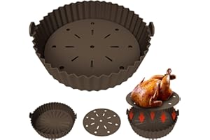 Echify Teglia in Silicone per Friggitrice ad Aria - 24cm Contenitori per Friggitrice con Tappetino per Filtro Olio Accessori Friggitrice ad Aria Cestello Friggitrice ad Aria per Forni Microonde Grigio