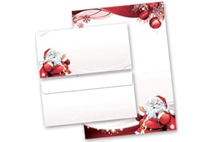Set complet de 20 pièces Noël, LETTRE AU PÈRE NOËL 10 feuilles de papier à lettres et 10 enveloppes DIN LONG sans fenêtre | Paper-Media