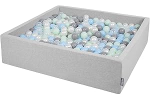 KiddyMoon Piscina di Palline 120X30cm/1000 Palline Grande Quadrato per Bambini Fabbricato in EU, Grigio Chiaro:Perla/Grigio/Trasp/Azzurro/Menta