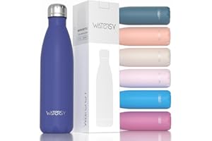 Butelka ze stali nierdzewnej 500 ml, termos WATERSY dla dzieci, butelka termiczna bez BPA, zimna i ciepła, szczelna butelka do picia, metalowa butelka do picia, dwuścienna butelka sportowa na siłownię