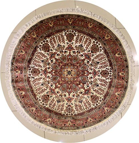 RugsTC 6'0 x 6'1 Pak Persian Area Rug with Silk & Wool Pile - Floral Design | 100% Original Hand-Knotted in Ivory,Purple,Grey colors | a 6x6 Round Rug