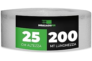 ImballaggiPer Rotolo Pluriball Economico accoppiato con HD, Bobina per Imballaggio e Spedizione, H 25 cm L 200 mt