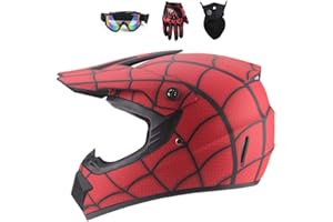 MRDEAR Full Face MTB Helmet Kids - Red/ Spider Web - Motocross Helmet Set with Goggles Mask Gloves, Off Road Helmet Adult Motorcycle Crash Helmet for Downhill Enduro MX Quad Dirt Bike (M)