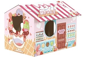 TITA-DONG Casetta per Gatti in Cartone, Scatola Tiragraffi per Gatti, Casetta Reversibile per Gatti, Giocattolo Antigraffio Ondulato Riciclabile I Cuscinetti Durevoli Prevengono Danni Ai(Casa del Ghiaccio)
