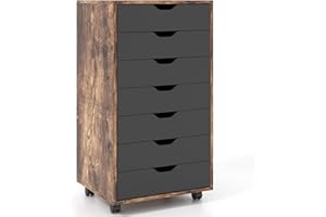 CASART Rolling File Cabinet, 5/7 Drawers Freestanding Storage Organizer Cupboard on Wheels, Home Office Lateral Filing Chest (Brown, 7 Drawers)