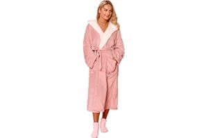 Sienna Super Soft Flannel Fleece Hooded Dressing Gown Womens Sherpa Lined Fluffy Luxurious Comfy Cosy Bathrobe Gifts for Mum
