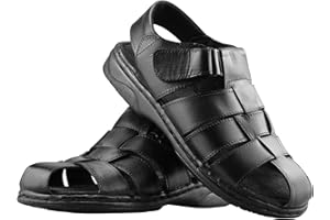 SURRIPA Mens Sandals Leather Walking Touch Strap Gladiator Summer Slippers Beach Shoes