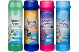 ZOPPER Duzzit Shake & Fresh Pack of 4 500gm Floral Garden, Linen, Pet, Lily Blossom Carpet Odour Neutraliser Freshens Carpet & Rugs Simply Sprinkle & Vaccum