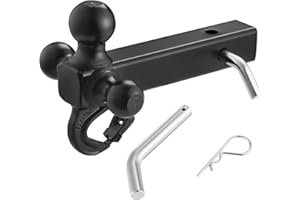 VEVOR Trailer Hitch, Tri-Ball Mount with Hook & Pin, Trailer Ball Size 1-7/8", 2" and 2-5/16", Fit 2-Inch Hitch Receiver, Max 10,000 lbs Ball Hitch, Towing Hitch for RVs, SUVs, ATVs, and Trucks, Black