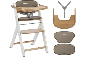 Bebeconfort Timba 2 med Kudde, Justerbar Barnstol i Trä, 6+ Månader, Upp till 110 kg, Ergonomisk Matstol Barn, Passar till de Flesta Matbord, Avtagbar Bricka, Natural Wood +