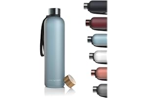 LARS NYSØM Butelka na napoje, 1 l, butelka na wodę 1000 ml, nie zawiera BPA, ultralekka butelka sportowa z tritanu, zabezpieczona przed wyciekiem, nadaje się do uprawiania sportu, biura, jogi, dla dzieci | 2 pokrywki w zestawie