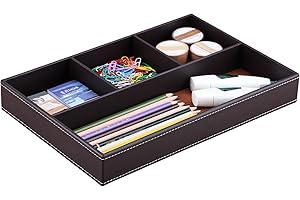 KINGFOM Leather Desk Drawer Tray Organiser, Brown