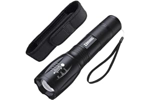COSOOS Torcia LED Potente Professionale, Elettrica Torcia con Fondina, 5 Modalità, Zoomabile, IPX4 Impermeabile Torcia Tattica Militare per Campeggio, Escursione, Outdoor, Emergenza