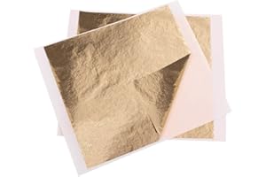 VGSEBA Gold Leaf Sheets, Champagne Gold Foil Paper 13x13.5 cm 100 Pieces Metallic Gilding Sheet for Paintings, Arts Crafts, Nail, Furniture Decor