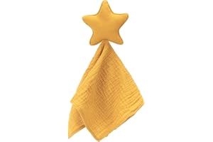 ZIGJOY Bambino Coperta di Sicurezza Mussola di Cotone Organico al 100% Coperta lenitiva Lovey Baby Security coperta Coperta di per coccole Regali per Ragazzi e Ragazze Neonato Stella Arancione