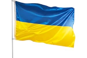PHENO FLAGS Bandera Premium Ucrania 90x150 cm – extremadamente resistente a la intemperie - ojales metálicos - tecnología especial de sellado – doble dobladillo - colores brillantes y vivos