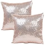 JOTOM Housse de Coussin Paillettes Réversible Bicolore Couleur Magique Taie d'oreiller pour la Maison Voiture Canapé Décoratif, 40x40cm, Ensemble de 2 pièces(Or Rose|2 pièces)