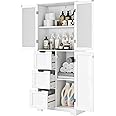 HOCSOK Bathroom Cabinet, Tall Bathroom Cabinet with 3 Doors and 3 Drawers, White Kitchen Cupboard with Adjustable Shelf, Modern Style, for Living Room, Kitchen, Dining Room