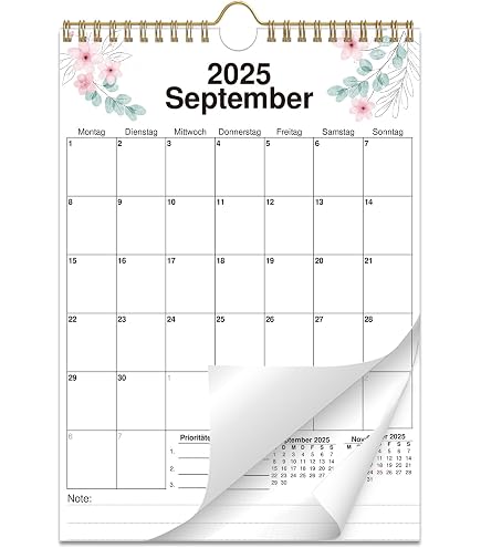 Cabbrix Mini-Wandkalender 2025-2026 – 15,2x22,9 Cm, Vertikal, Mit Haken, Von Juli 2025 Bis Dezember 2026