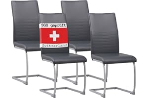 ALBATROS Freischwinger Stuhl Murano 4er Set, Grau - Esszimmerstuhl Schwingstuhl mit Modernem Design und Kunstleder-Bezug - Küchenstuhl, Polster-Stuhl Esszimmer, Esstisch Stuhl