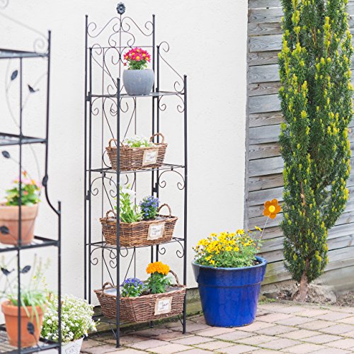 Relaxdays Blumenregal Metall 4 Ablagen, klappbar, witterungsfest, als Pflanzenregal, HxBxT: 157 x 44 x 24 cm, schwarz - 2