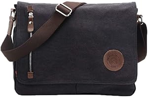 AUTUMNDEER Laptop Bag 14 inch Mens Vintage Casual Fashion Canvas Messenger Bags Briefcase Crossbody Single Shoulder Bag ipad Bag Book Bag Satchel School Bag (Black)