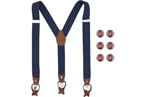 Beaface Men Braces with Buttons and Strong Clips, Heavy Duty Braces for Men Trousers Button End, Vintage Suspenders Braces for Men Elastic Adjustable Y Shape 1.4" Wide