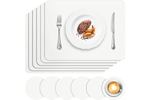 APLKER Tischset Leder 6er Set - Kunstleder Platzset Abwaschbar, Hitzebeständig Doppelseitigen Wasserdicht Platzdeckchen Lederoptik mit Tischuntersetzer rutschfest, 16 x 12 Zoll (Weiß)