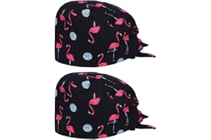 TENDYCOCO 2pcs OP Haube Flamingo Muster Baumwolle Medizin Kleidung Zubehör Unisex Frauen Herren Chemotherapie Pflege Kopfbedeckung Kopf Schutz Schönheitssalon Krankenhaus