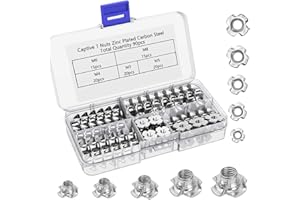 Tuercas de impacto con 4 puntas de impacto, surtido tamaño NOCHME 90er M3 M4 M5 M6 M8 galvanizadas cuatro tuercas prensadas con caja de plástico, tuercas de ranura para madera, plástico, uso