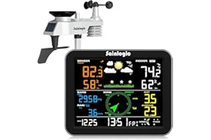 Sainlogic 7-en-1 Station Météo Intérieur Extérieur Sans Fil avec 7.56" Écran, Station Météo et Baromètres, Anémomètre, Thermomètre Intérieur, Pluviomètre Extérieur, Alerte Personnalisable, Sans WiFi