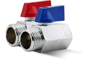 DOJA Barcelona | Valvula de Esfera Mini | 2 Piezas | Azul y Rojo | 1/2" | M - H | Valvula de Esfera Mini de Laton Cromado | Mini Valvula Bola para Bombas de Agua, Grifo Exterior, Conexiones de Agua..